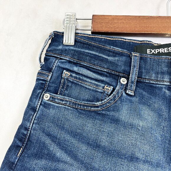 Express Womens Denim Shorts Size 0 Midi High Rise Cuffed‎ Summer Beachy Vacation - Picture 2 of 9